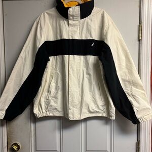 Nautica Cream and Black Colorblock Windbreaker Jacket